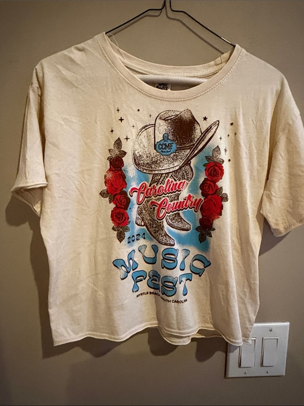 Carolina Country Music Fest Graphic Tee 2024 - Cream with Red & Blue Size Med